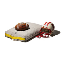 styling shot with football and helmut on peubco pet cushion